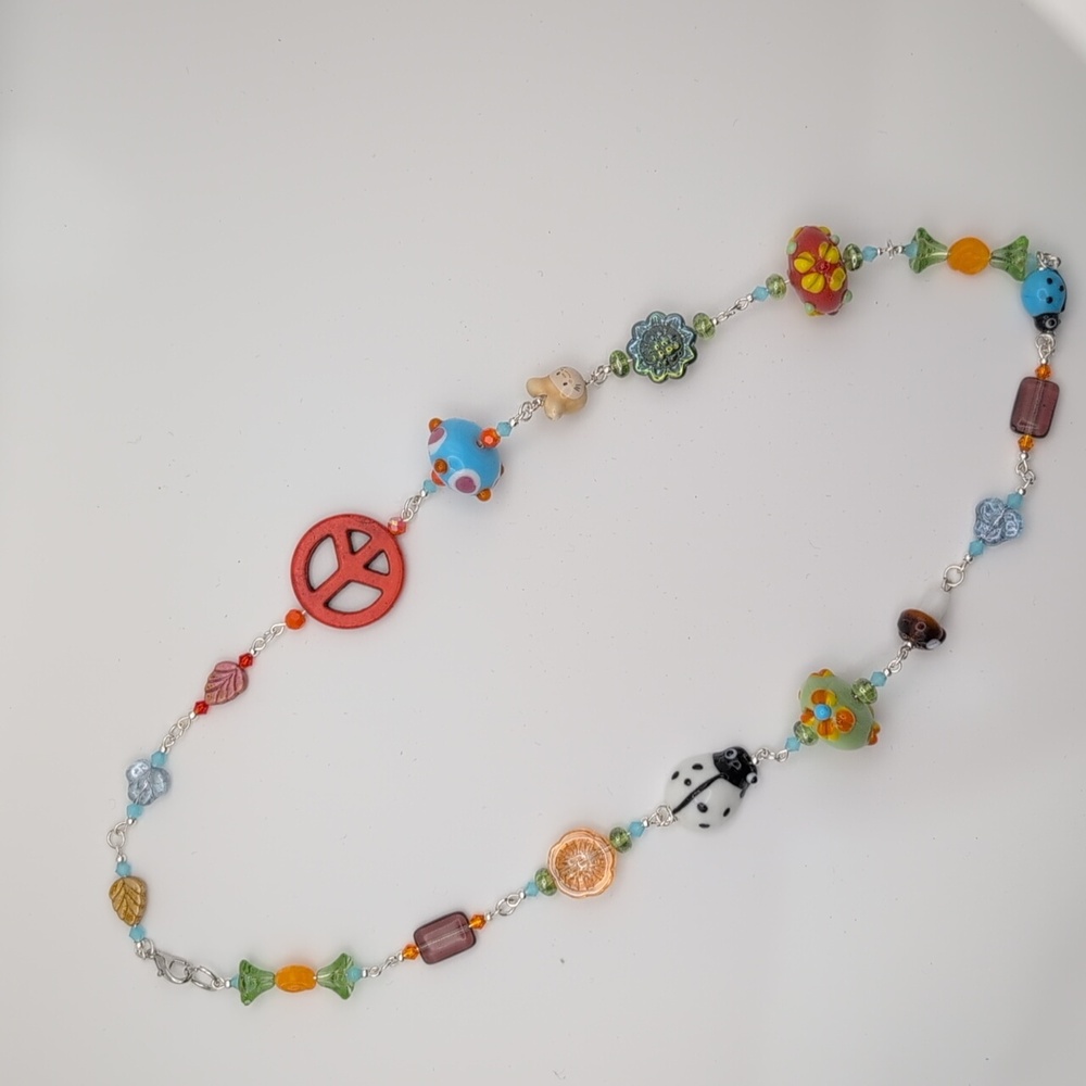 Handmade Colorful Forrest Theme Beaded Necklace 22.5"